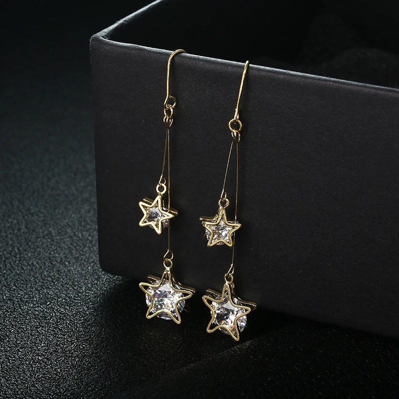 Fashion Top Quality Star Gold Color Earrings for Women Cubic Zircon Copper Long Earring For Girls and Women Wholesale MG_9838
Fashion Top Quality Star Gold Color Earrings for Women Cubic Zircon Copper Long Earring For Girls and Women Wholesale MG_9838