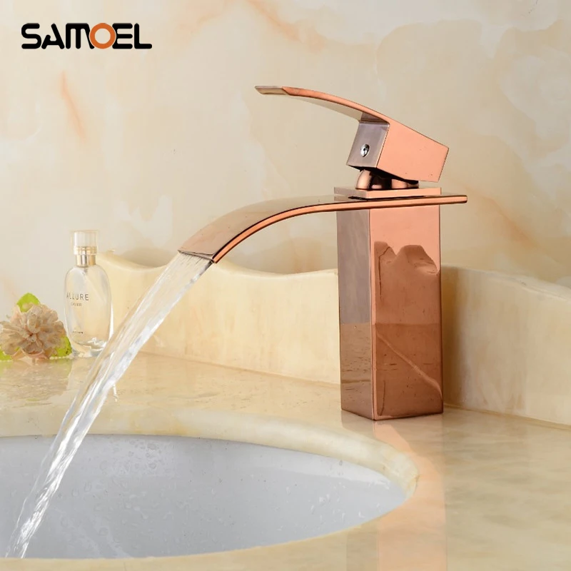 Samoel Rose Golden Bathroom Sink Faucet Brass Polish Deck Mounted Rose Gold Waterfall Basin Mixer Tap RS338
Samoel Rose Golden Bathroom Sink Faucet Brass Polish Deck Mounted Rose Gold Waterfall Basin Mixer Tap RS338