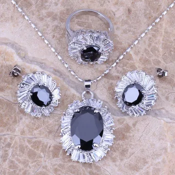 Black Cubic Zirconia White CZ Silver Plated Jewelry Sets Earrings Pendant Ring Size 6 / 7 / 8 / 9 / 10 Free S0086
Black Cubic Zirconia White CZ Silver Plated Jewelry Sets Earrings Pendant Ring Size 6 / 7 / 8 / 9 / 10 Free S0086