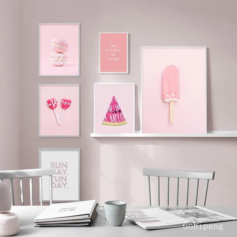 Pink Summer Candy Ice Cream Food Picture Fashion Nursery Poster Indie Pop Canvas Wall Art Print Painting Girls Room Decoration
