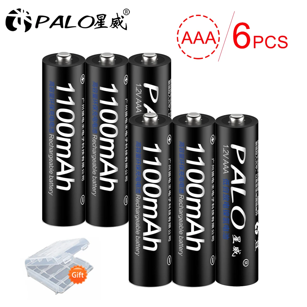 PALO 6 шт./лот AAA 1100 мАч Ni-MH 1 2 В аккумуляторная батарея 3A для камеры игрушек |