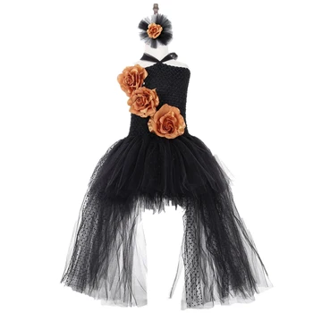 Black Polyester Mesh Polka Dot Dress with Gold Flower Wedding Dress Long Train Halloween Costumes for Teens Xmas Clothes Vestido
Black Polyester Mesh Polka Dot Dress with Gold Flower Wedding Dress Long Train Halloween Costumes for Teens Xmas Clothes Vestido