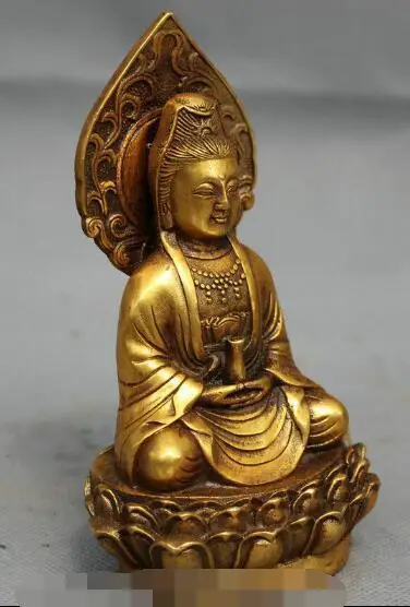 S2121 Folk Chinese Bronze Gilt Buddhism Pot Kwan-Yin GuanYin Buddha Goddess Statue