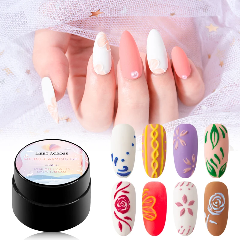 

MEET ACROSS 3D Painting Gel 5ml Micro-carving Nail Gel Polish Soak Off UV LED Gel Lacquer Varnish Esmalte Decarations Nail Art