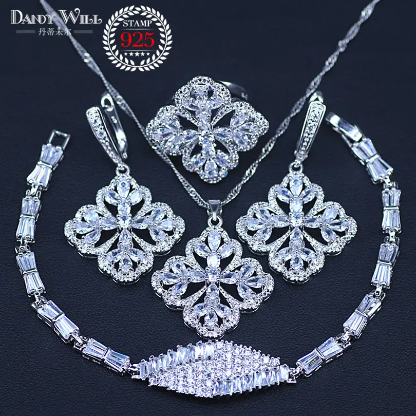 Dubai style Women White Zircon Silver 925 Jewelry Sets Bracelets Pendant Necklace Rings Earrings With Stones Costume Jewelery
Dubai style Women White Zircon Silver 925 Jewelry Sets Bracelets Pendant Necklace Rings Earrings With Stones Costume Jewelery
