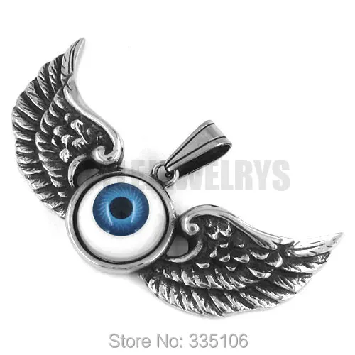 

Free shipping! Eagle Wings Blue Devil Eye Pendant Stainless Steel Jewelry Punk Motor Biker Pendant SWP0247