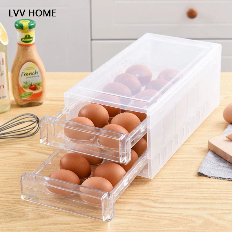 LVV HOME 24grid double layer egg storage box/Drawer idded kitchen refrigerator storage boxes crisper
LVV HOME 24grid double layer egg storage box/Drawer idded kitchen refrigerator storage boxes crisper