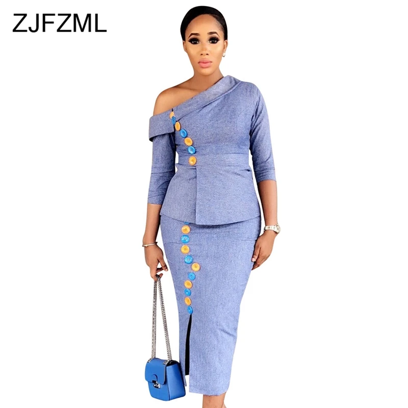 Colorful Buttons Sexy Two Piece Set Dress Women One Shoulder Three Quarter Sleeve Pencil Dress Elegant Front Split Formal Dress
Colorful Buttons Sexy Two Piece Set Dress Women One Shoulder Three Quarter Sleeve Pencil Dress Elegant Front Split Formal Dress