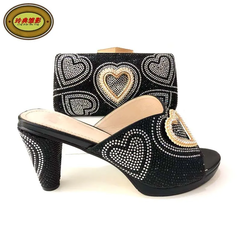 L85D20-1 Upscale Woman Sandals Heels With Bag Latest African Wedding Dress Shoes And Bag Set On Sale