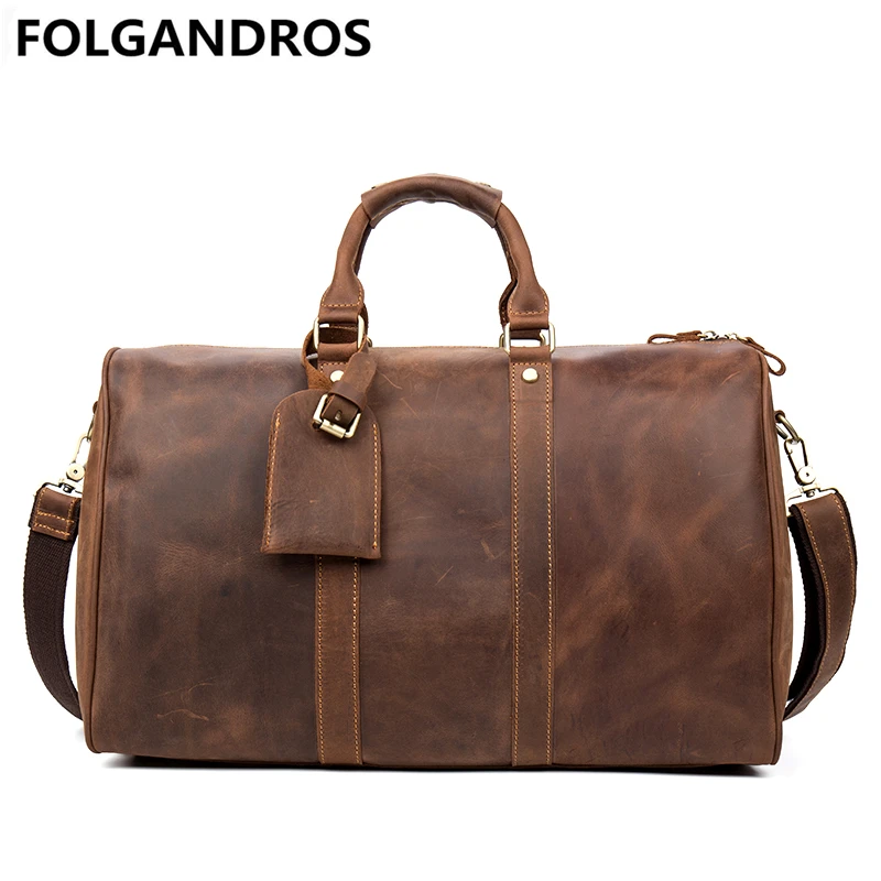 

Famous Brand Genuine Leather Travel Bag Men's Classic Cowhide Business Travel Duffle Large Capacity Luggage Crossbody Bag