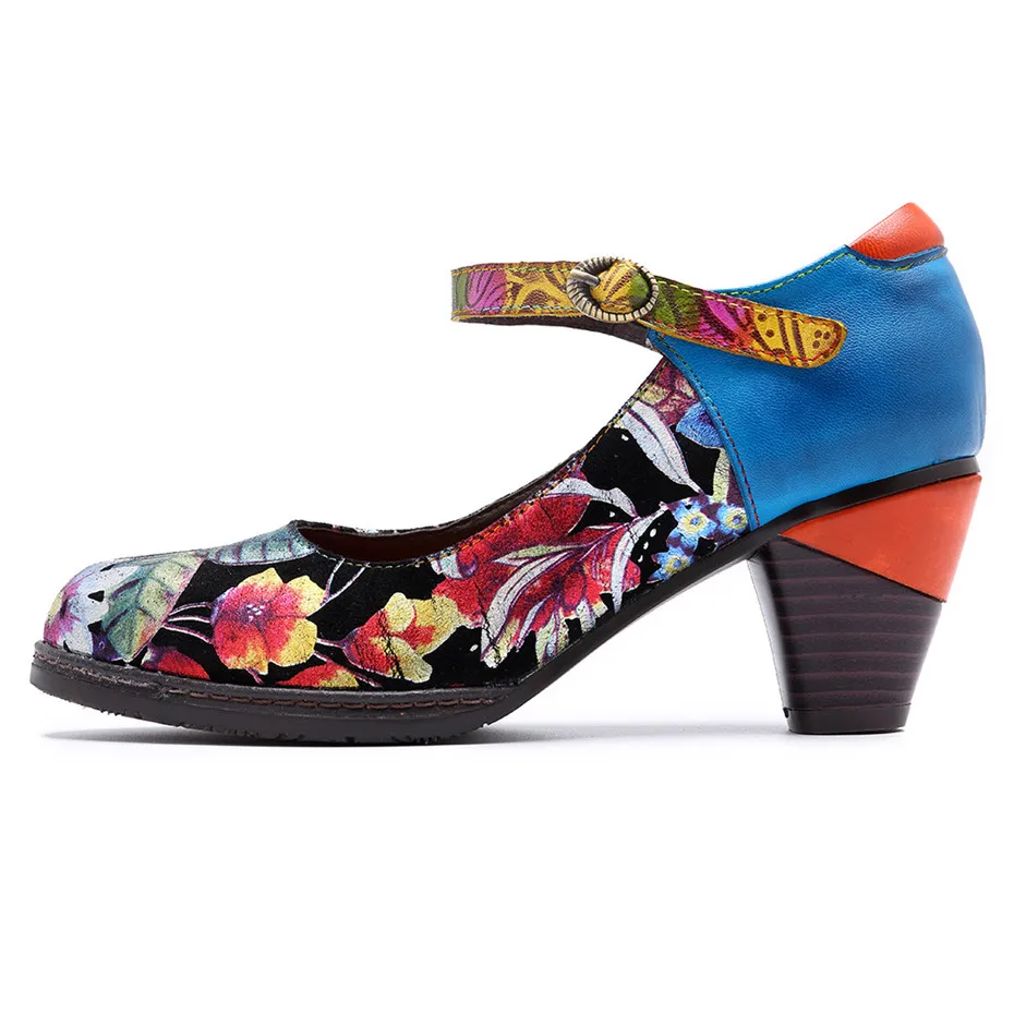 Bohemian Women Pumps Vintage Dress Shoes Woman Spring Summer Genuine Leather Mary Janes Ladies Wedding Shoes Block High Heels (12)