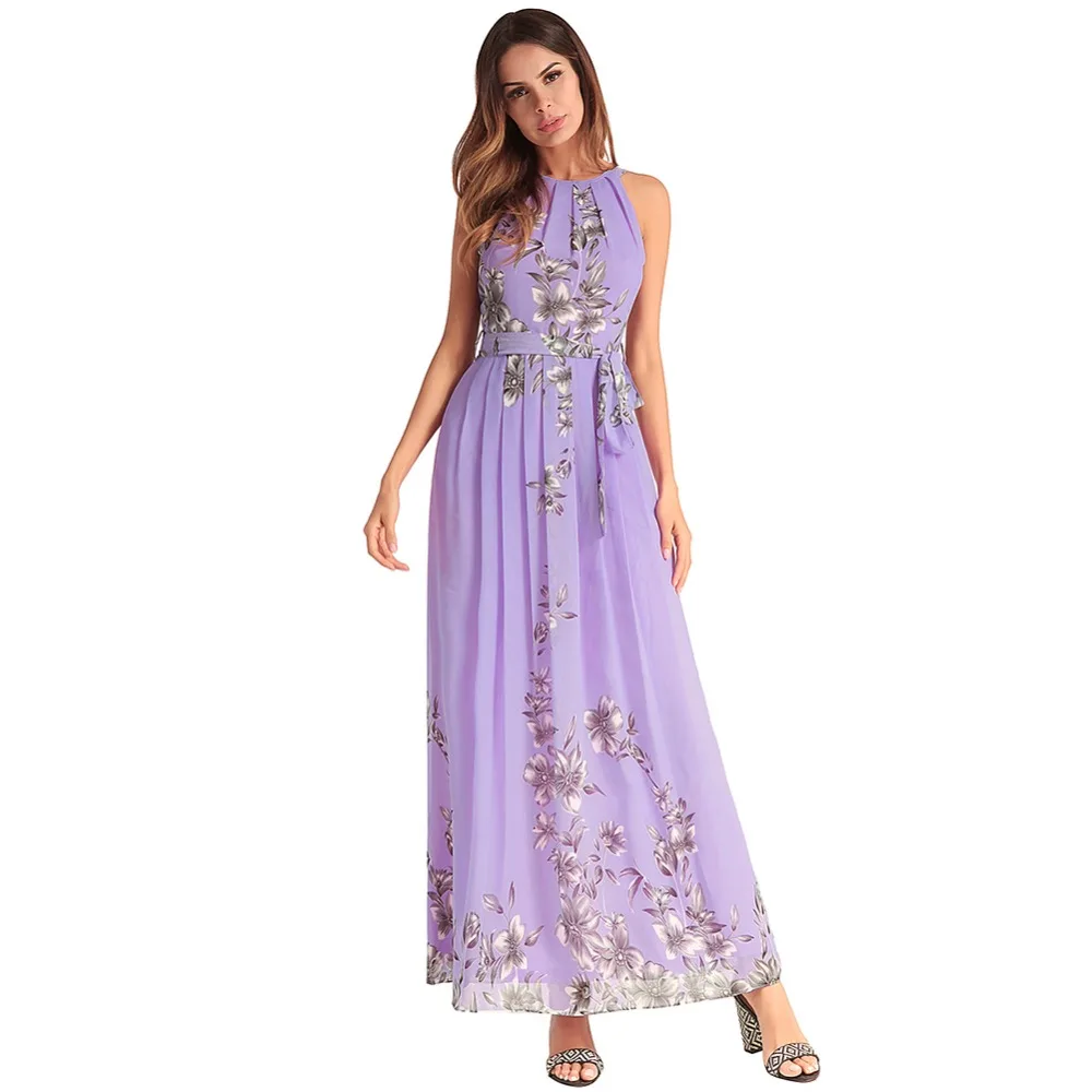 Women's Halter Neck Print Belt Chiffon Long Dress Loose Casual Beach Dresses Vestido de festa
Women's Halter Neck Print Belt Chiffon Long Dress Loose Casual Beach Dresses Vestido de festa