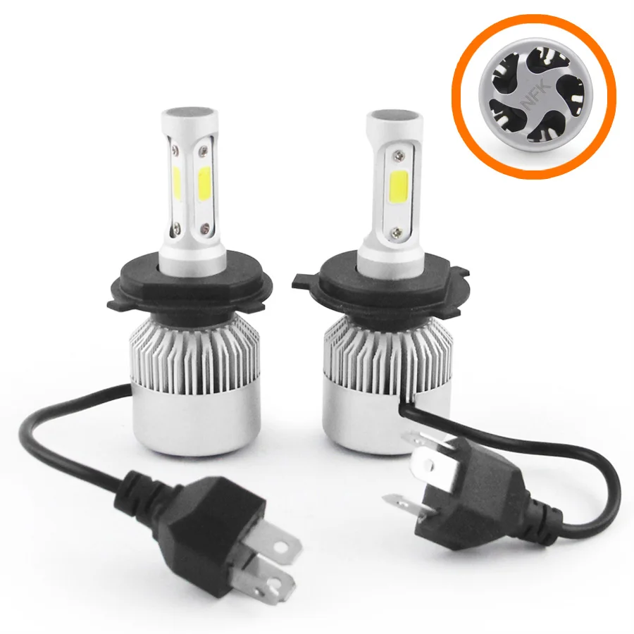 SHUOKE S2 best car led replacement headlight bulbs kit COB Chip H4 12V Hi 45W Lo 30W 2.8A 6000K 1900Lm per lamp bulit in driver
SHUOKE S2 best car led replacement headlight bulbs kit COB Chip H4 12V Hi 45W Lo 30W 2.8A 6000K 1900Lm per lamp bulit in driver