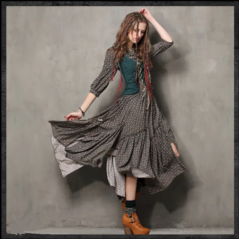 Free Shiping 2015 Vintage Floral Print Women Faux Twinset Design Long Maxi 3/4 Sleeve Autumn Gorgeous Knight Irregular Dresses
Free Shiping 2015 Vintage Floral Print Women Faux Twinset Design Long Maxi 3/4 Sleeve Autumn Gorgeous Knight Irregular Dresses