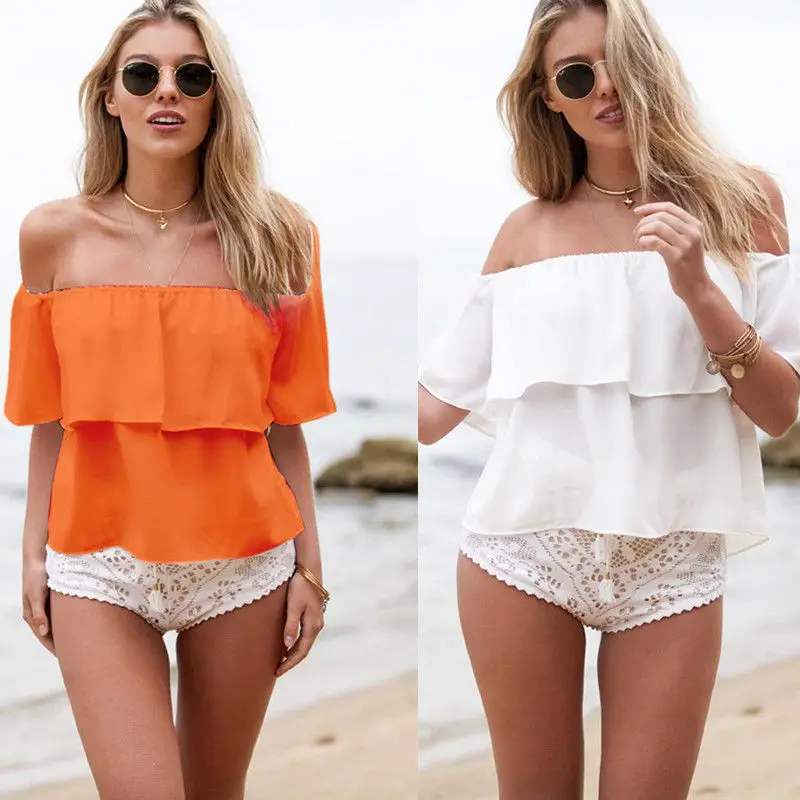 2018 Newly Cute Fashion Summer Women Ladies Chiffon Blouse Short Sleeve Off Shoulder Pullover Solid Ruffles Blouse 2 Style
2018 Newly Cute Fashion Summer Women Ladies Chiffon Blouse Short Sleeve Off Shoulder Pullover Solid Ruffles Blouse 2 Style