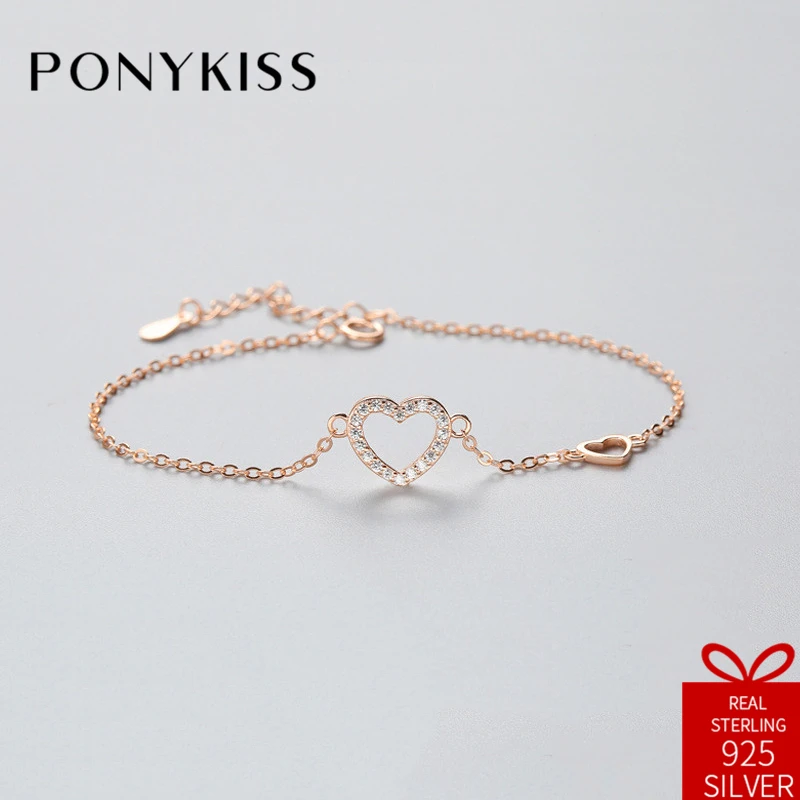 PONYKISS Romantic 100% S925 Sterling Silver Cute Zircon Heart Bracelets Fine Jewelry Women Creative Sweet Engagement Gift
PONYKISS Romantic 100% S925 Sterling Silver Cute Zircon Heart Bracelets Fine Jewelry Women Creative Sweet Engagement Gift