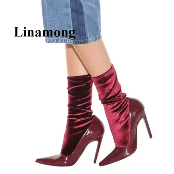 Hottest Mid-Calf Socks Boots Velvet Patent Leather Stitching Elasticity Boots Sexy Thin High Heel Pointed Toe Women Boots
Hottest Mid-Calf Socks Boots Velvet Patent Leather Stitching Elasticity Boots Sexy Thin High Heel Pointed Toe Women Boots