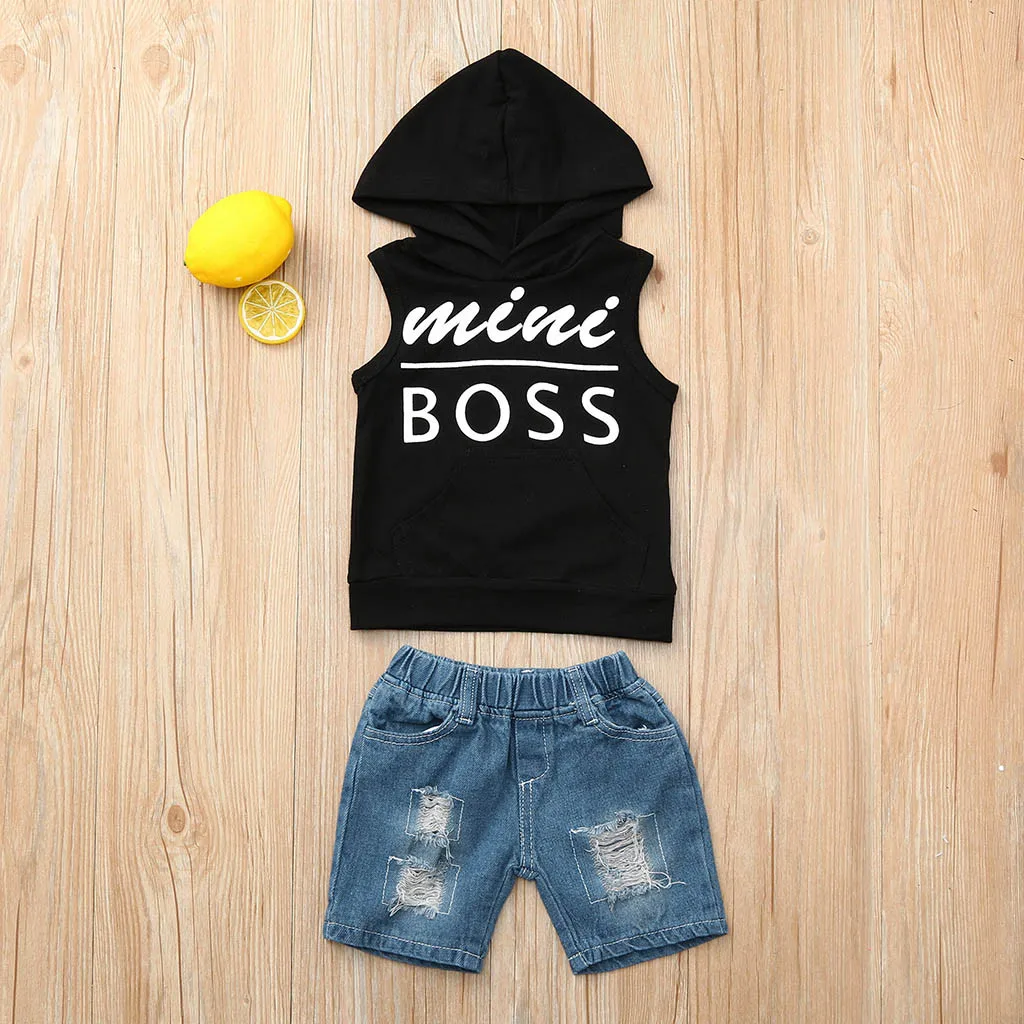 Toddler Baby Boys Letter Print Vest Hooded Tops+Hole Denim Jean Shorts Outfits Sleeveless cotton toddler boy clothes costume
Toddler Baby Boys Letter Print Vest Hooded Tops+Hole Denim Jean Shorts Outfits Sleeveless cotton toddler boy clothes costume
