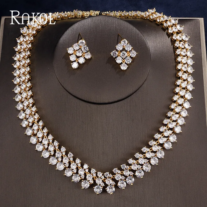 RAKOL Fashion Dseign Full Pave Round Cubic Zirconia Wedding Jewelry Set For Women Luxury White Gold Color Necklace Earrings
RAKOL Fashion Dseign Full Pave Round Cubic Zirconia Wedding Jewelry Set For Women Luxury White Gold Color Necklace Earrings