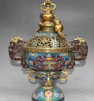 11" Cloisonne Enamel Gilt Dynasty Dragon Dragons Gourd Incense Burner Censer Pot
11" Cloisonne Enamel Gilt Dynasty Dragon Dragons Gourd Incense Burner Censer Pot