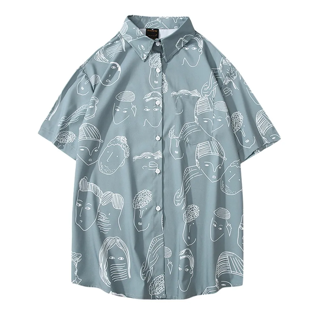 Популярная модная летняя мужская рубашка с рисунком и отложным воротником