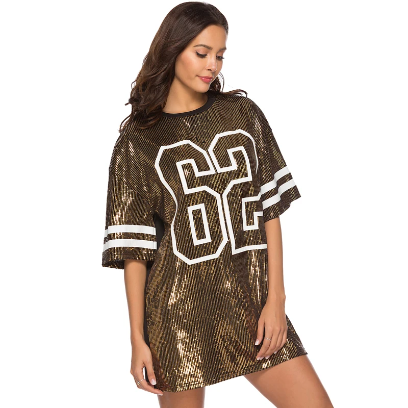 Summer Women Stage Costume Half Sleeve Loose Sequin T shirt Dress Streetwear Hip-Pop Oversized Casual Logo Print Dress
Summer Women Stage Costume Half Sleeve Loose Sequin T shirt Dress Streetwear Hip-Pop Oversized Casual Logo Print Dress