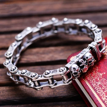 MetJakt Punk Rock Men's Thai Silver Skull Bracelet Solid 925 Sterling Silver Locomotive Bracelet for Biker Men's Jewelry
MetJakt Punk Rock Men's Thai Silver Skull Bracelet Solid 925 Sterling Silver Locomotive Bracelet for Biker Men's Jewelry