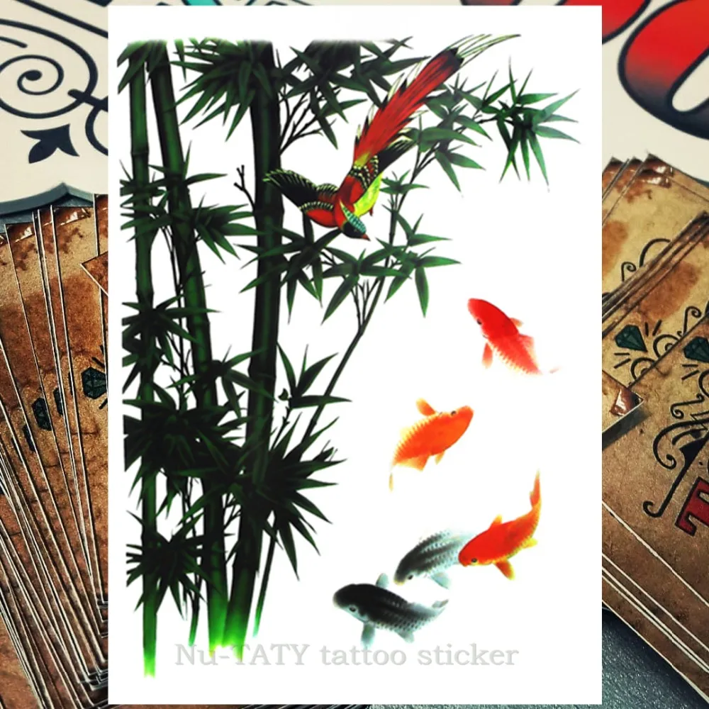 Nu-TATY Bamboo Koi Временные татуировки боди-арт флэш тату стикер s 12*20 см