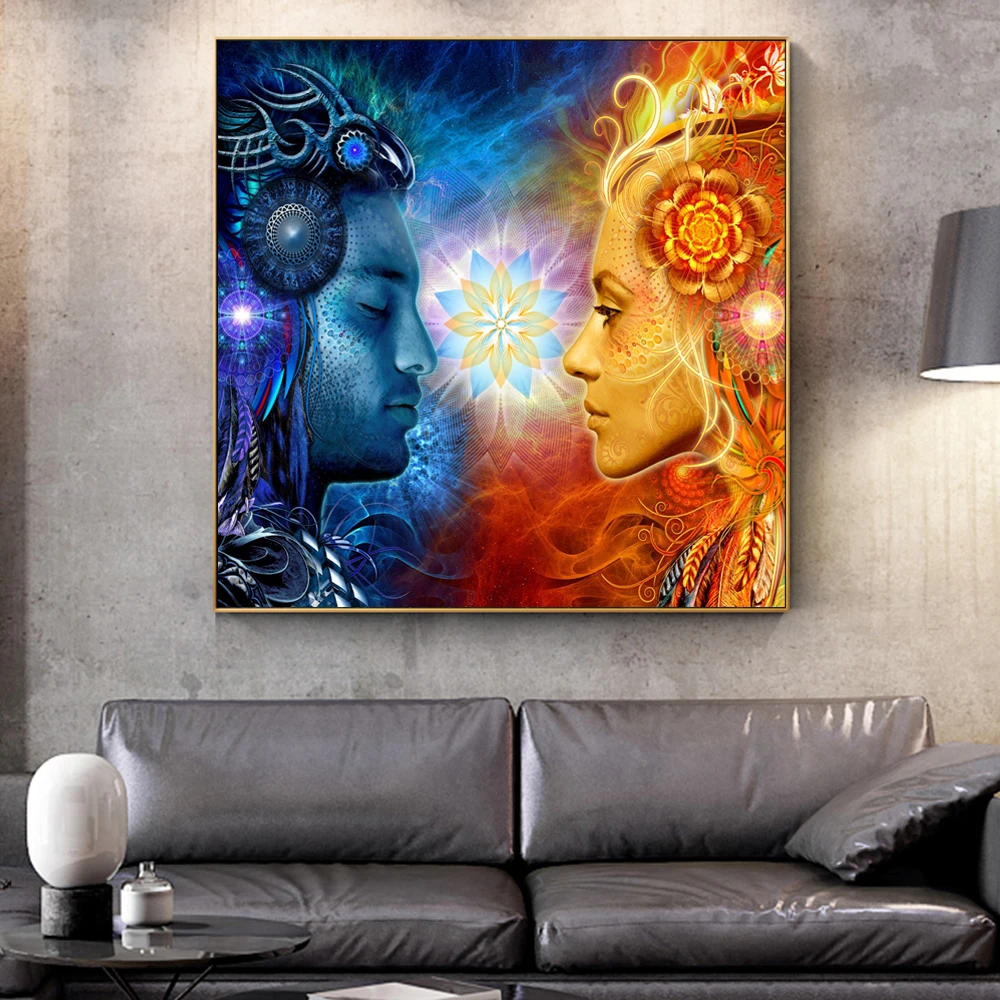 Buddha and Shiva Nataraja Painting 4 Piece Canvas Print Wall Art Poster