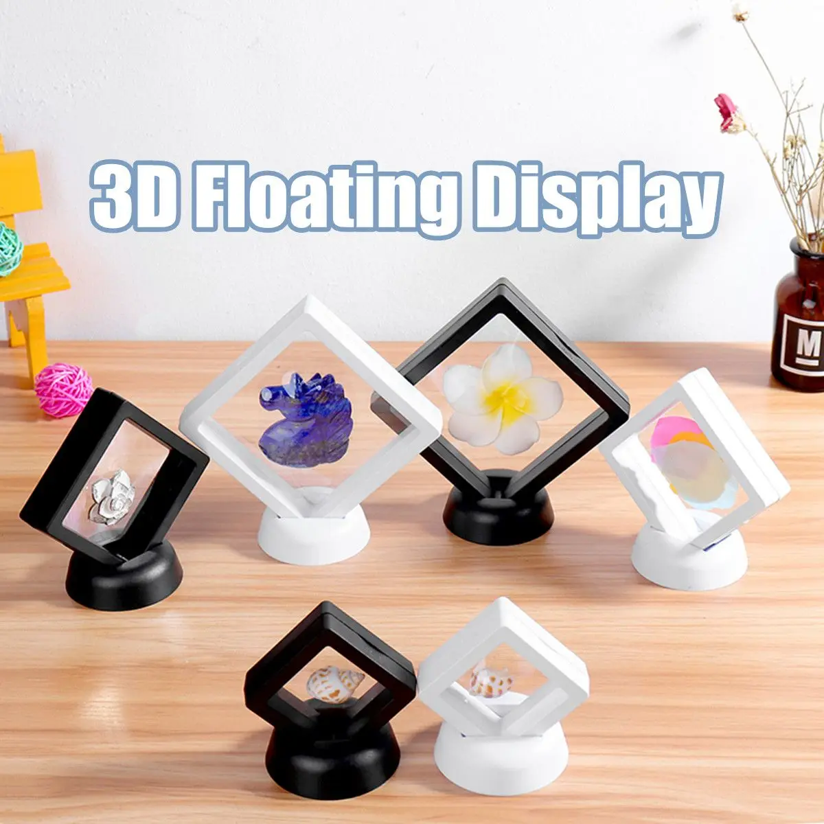 Magic 3D Floating Frame Holder Stand Box Clear Jewelry Ring Coin Display Case 