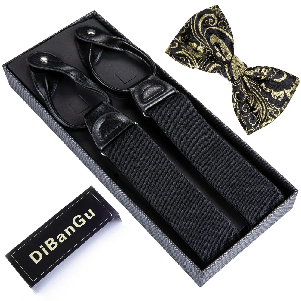 DiBanGu Black Mens Suspenders Leather 6 Buttons Brace Strap Gold Bowtie Set Fashion suspensorio Adjustable Bow Tie BD505-LJ013
DiBanGu Black Mens Suspenders Leather 6 Buttons Brace Strap Gold Bowtie Set Fashion suspensorio Adjustable Bow Tie BD505-LJ013