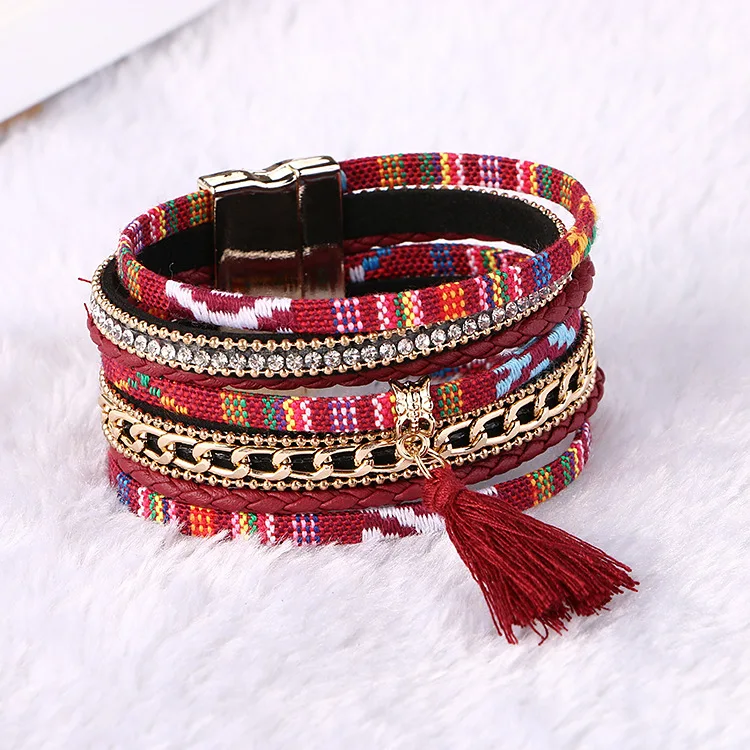 New Luxury Boho Cotton Bamboo Leather Velvet Tassel Bracelet Bangles Femme Magnetic Buckle Cuff Bracelet for Women Party Jewelry
New Luxury Boho Cotton Bamboo Leather Velvet Tassel Bracelet Bangles Femme Magnetic Buckle Cuff Bracelet for Women Party Jewelry