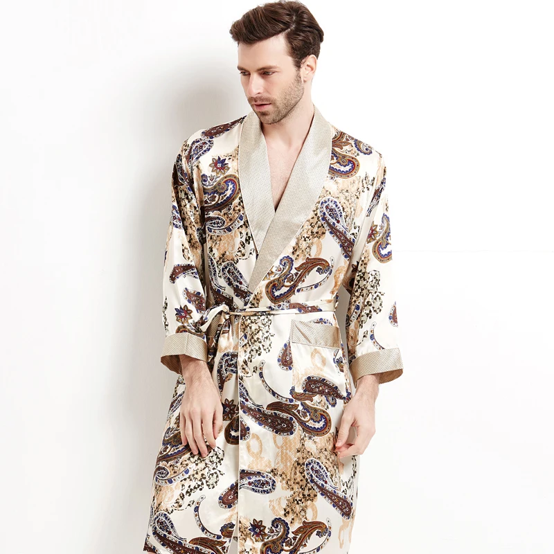 Brand Silk Robe Male Spring 100% Silk Long-Sleeve Printed Bathing Silk Sleepwear Robes Kimono Gown Comfortable Men Homewear
Brand Silk Robe Male Spring 100% Silk Long-Sleeve Printed Bathing Silk Sleepwear Robes Kimono Gown Comfortable Men Homewear