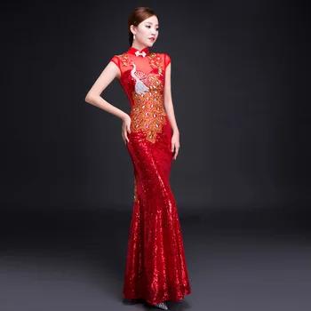 Noble Women Floor Length Evening Dress Vintage Mandarin Collar Qipao Elegant Sequins PEACOCK Long Cheonsgam Vestidos S-XXL
Noble Women Floor Length Evening Dress Vintage Mandarin Collar Qipao Elegant Sequins PEACOCK Long Cheonsgam Vestidos S-XXL