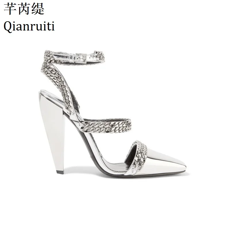 Qianruiti Silver Beige Chains High Heels Sandals Kim Kardashian Style Block Heels Women Shoes Ankle Strap Slingback Women Pumps
Qianruiti Silver Beige Chains High Heels Sandals Kim Kardashian Style Block Heels Women Shoes Ankle Strap Slingback Women Pumps