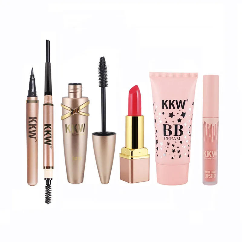 KKW Brand Daily Makeup 6 Pieces/kit Make up Set Facial BB Cream + Lipstick + Lip Gloss + Mascara + Eyeliner Pen + Eyebrow Pencil
KKW Brand Daily Makeup 6 Pieces/kit Make up Set Facial BB Cream + Lipstick + Lip Gloss + Mascara + Eyeliner Pen + Eyebrow Pencil