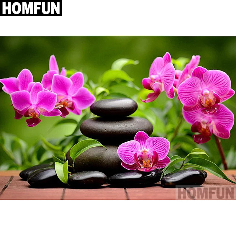 Алмазная 5D картина HOMFUN сделай сам вышивка крестиком из полимера Орхидея полное