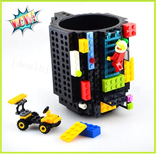 Image Hot Sale DIY Creative Brick Mug Building Blocks Coffee Cup 350ml Block Puzzle Mug Non toxic Plastic Black