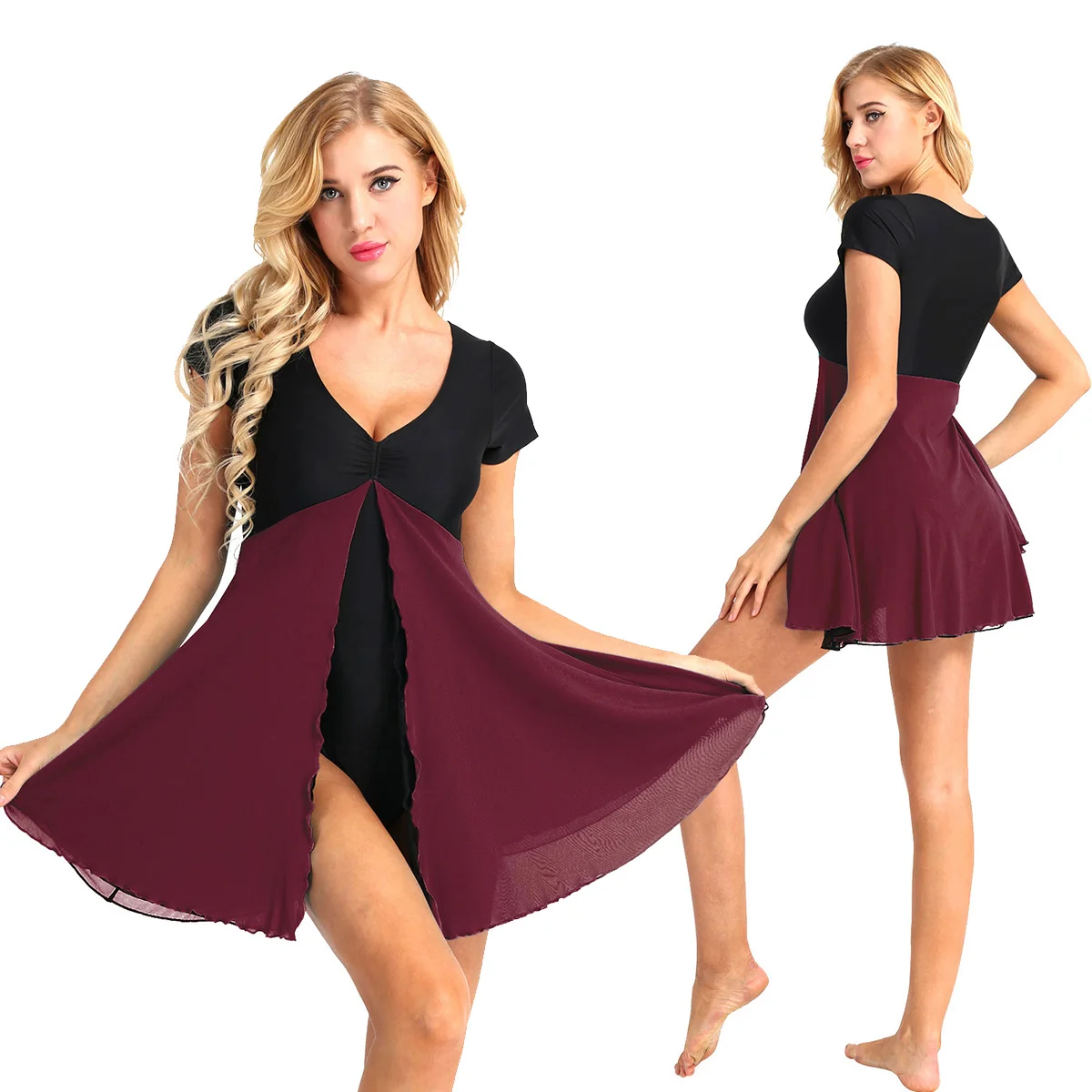 Women Short Sleeve Ballet Dress with Split Skirt Adult Dance Costume Stage Performance Gymnastics Leotard Bodysuit for Womens
Women Short Sleeve Ballet Dress with Split Skirt Adult Dance Costume Stage Performance Gymnastics Leotard Bodysuit for Womens