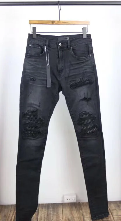 Fashion Hi streetwear Pu leather ribbed patch distressed jeans damaged denim pants
Fashion Hi streetwear Pu leather ribbed patch distressed jeans damaged denim pants