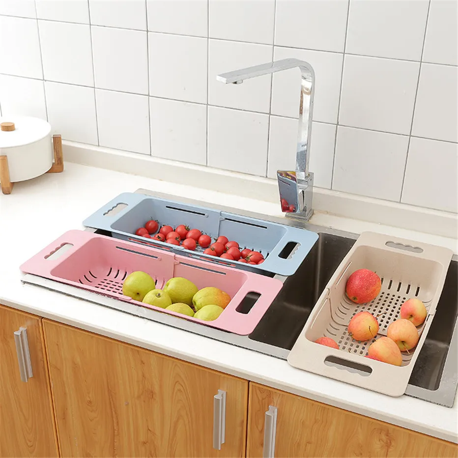 Adjustable Sink Dish Drying Rack Kitchen Organizer Plastic Sink Drain Basket Vegetable Fruit Holder Storage Rack5