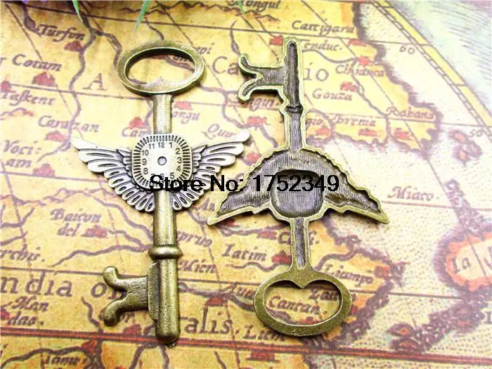 

9pcs--Huge Steampunk Key Charms, Antique Bronze Lovely Time Machine Clock Wings Key Charm Pendant 45x76mm