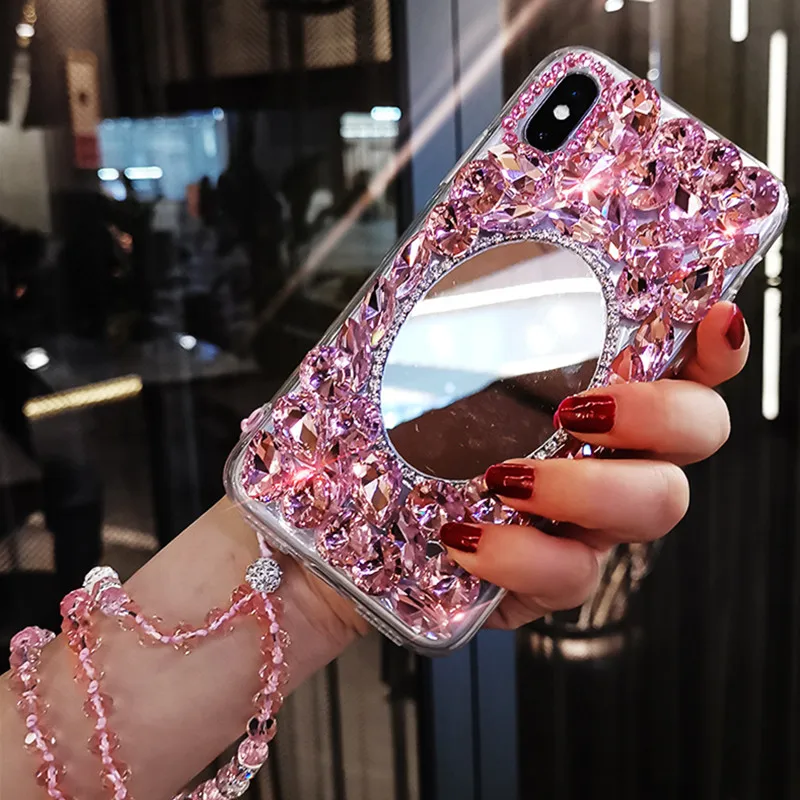 Luxury Fashion DIY Make Up Mirror Full Bling Diamond Case Cover With Crystal Neck Chain For Iphone XS Max XR X 8 7 6 6S Plus
Luxury Fashion DIY Make Up Mirror Full Bling Diamond Case Cover With Crystal Neck Chain For Iphone XS Max XR X 8 7 6 6S Plus