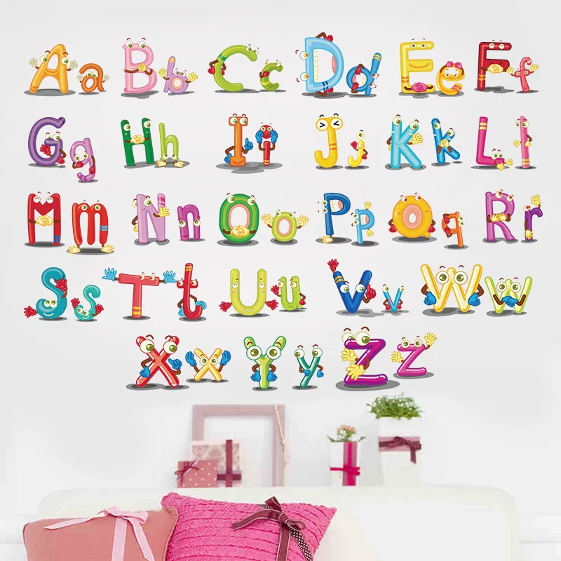animals style 26 alphabet letters wall stickers baby living rooms nursery home decor kids education decals self adhesive | Дом и сад