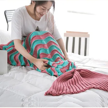 Knitted Mermaid Tail Blanket Colorful Wave Pattern Super Soft Casual Napping Blanket Sleeping Bags Birthday Gift 95x195cm
Knitted Mermaid Tail Blanket Colorful Wave Pattern Super Soft Casual Napping Blanket Sleeping Bags Birthday Gift 95x195cm