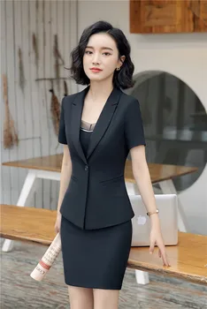 Formal Two Piece Uniform Styles Blazers Suits With Tops and Skirt For Business Women Blazers & Jackets Office Skirt Sets Black
Formal Two Piece Uniform Styles Blazers Suits With Tops and Skirt For Business Women Blazers & Jackets Office Skirt Sets Black