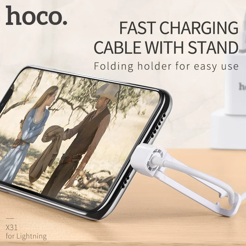 

HOCO For Apple iPhone iPad USB Charging Cable With Folding Mobile Phone Holder 2.1A Fast charge Data Transmission Cables Wire