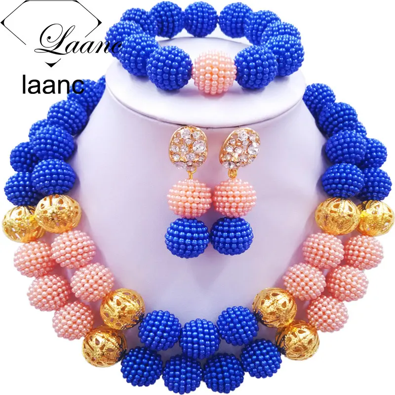 Laanc Nigerian Wedding Necklace African Royal Blue and Peach Beads Jewelry Set for Women SP2R044
Laanc Nigerian Wedding Necklace African Royal Blue and Peach Beads Jewelry Set for Women SP2R044