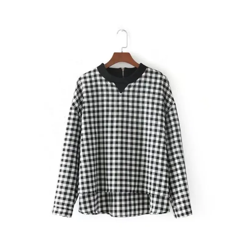Women Checkered Shirt Plaid Blouse Long Sleeve Knitted Neck Loose Casual Top Back Zip A-Line hem Blusas Feminina Camisa
Women Checkered Shirt Plaid Blouse Long Sleeve Knitted Neck Loose Casual Top Back Zip A-Line hem Blusas Feminina Camisa