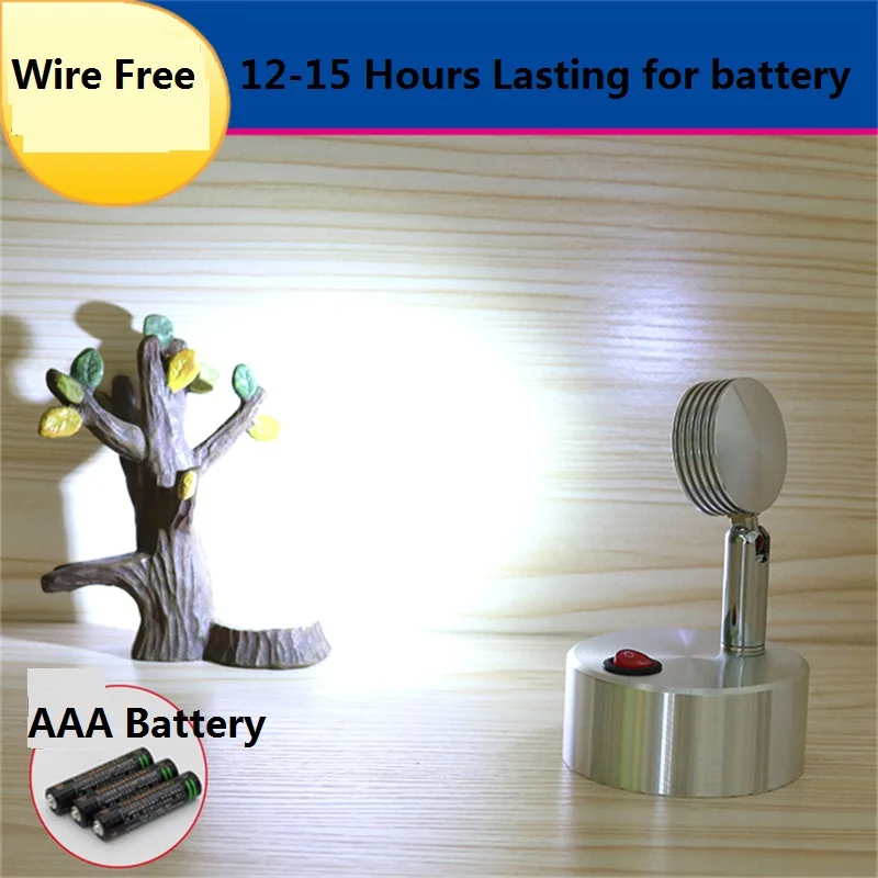 

1W /3W AAA battery led spot lamp ,wireless Jewelry store ,background ,photo,wedding,show ,desk/wall/glass mount Li battery lamp